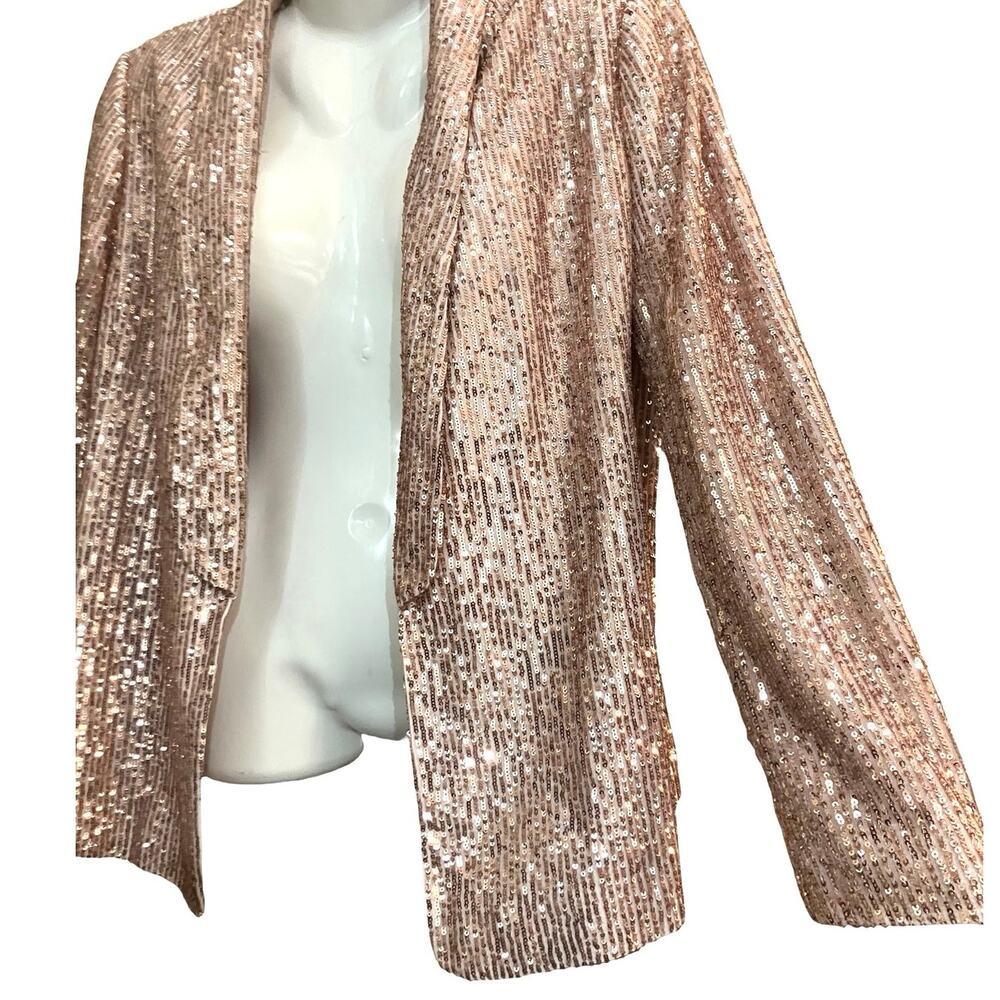 LOFT Women's Rose Sequin Shawl Collar Long Sleeve Lined Blazer Elegant SZ 12 - Picture 4 of 7